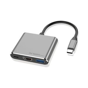 Hub One Axess 3 en 1 con salida HDMI 4K, USB 3.0 y carga rápida PD para laptops y smartphones con puerto Type-C.