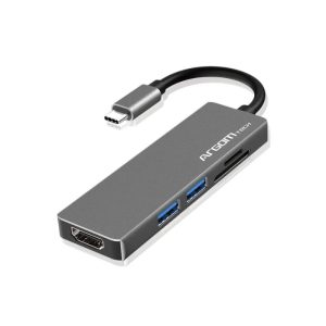Hub USB-C 5 en 1 con HDMI, USB 3.0, lector SD y MicroSD, ideal para laptops y celulares con puerto tipo C.