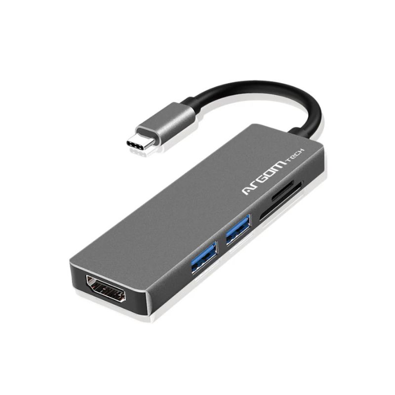 Hub USB-C 5 en 1 con HDMI, USB 3.0, lector SD y MicroSD, ideal para laptops y celulares con puerto tipo C.