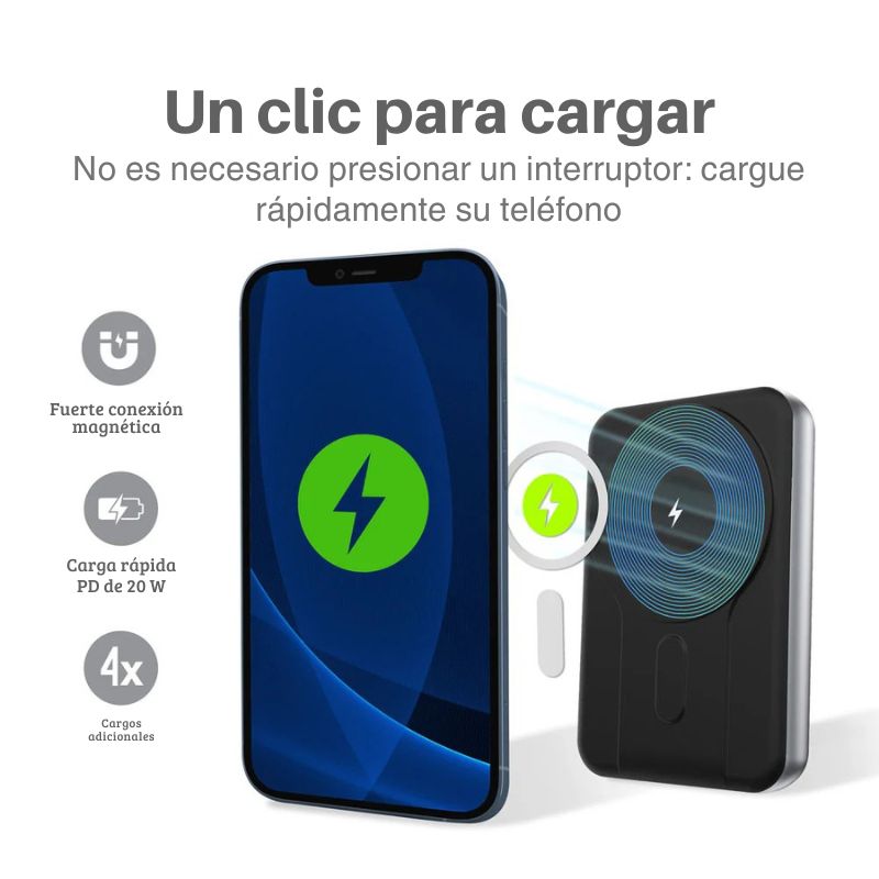 Cargador inalámbrico magnético de hasta 15W con cuerpo de aluminio ultra delgado.