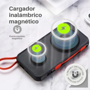 Batería externa portátil de 10000mAh con carga inalámbrica magnética de 15W.