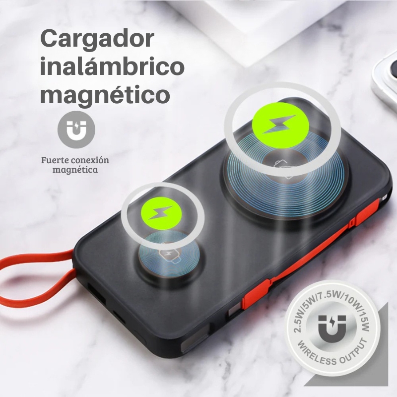 Batería externa portátil de 10000mAh con carga inalámbrica magnética de 15W.