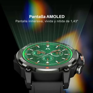 Smartwatch deportivo con más de 100 modos de entrenamiento y podómetro integrado.
