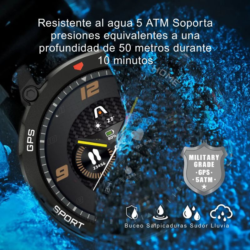 SkeiWatch C80 sumergible 5 ATM con GPS integrado, brújula y barómetro.