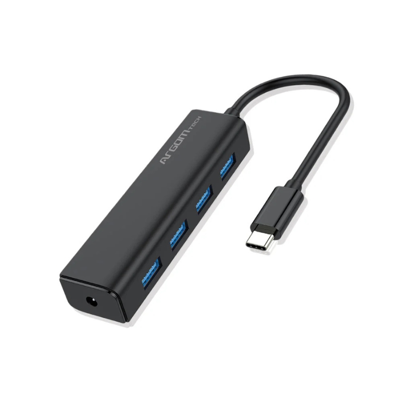 Hub One Axess 4 Puertos USB 3.0 con conector Tipo-C, diseño ultradelgado, ideal para conectar múltiples dispositivos con velocidad de transferencia de hasta 5Gbps.