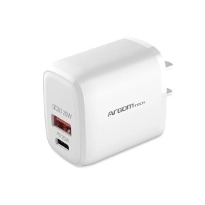Cargador ArgomTech 40W con puerto USB-C y USB QC3.0.
