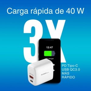 Cargador de pared seguro con protección contra sobrecorriente.