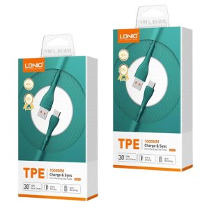 Cable LDNIO LS671 trenzado, 1 metro, en color verde, con conector Tipo-C.