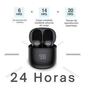 Audífonos inalámbricos SkeiPods E66 TWS negros con AI ENC, pantalla LED y estuche de carga, modelo ARG-HS-5066BK.