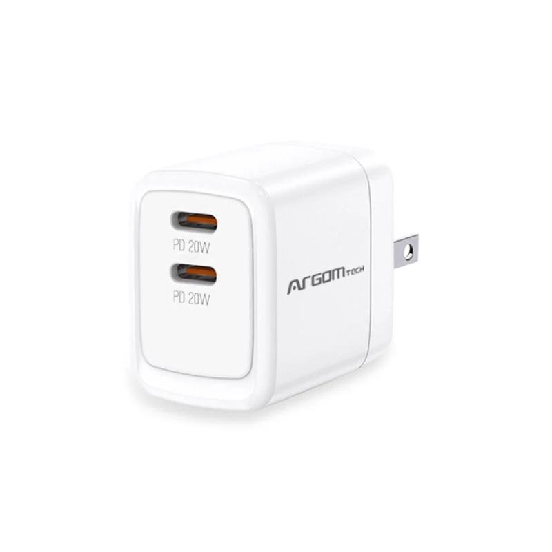 Cargador rápido ArgomTech 40W con doble puerto USB-C.
