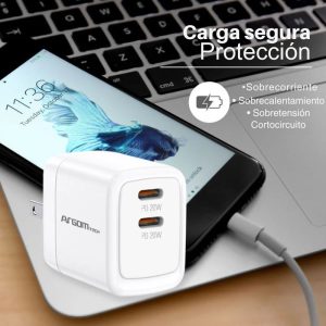 Cargador de pared compacto con tecnología Power Delivery.