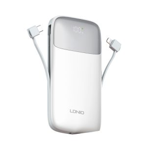 Power Bank LDNIO PQ20 de 20000mAh con carga rápida de 22.5W, pantalla LED digital y diseño elegante, compatible con múltiples dispositivos.