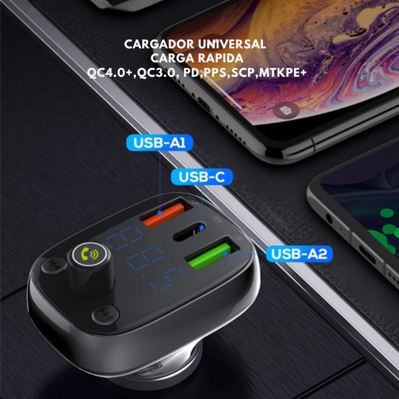 cargador de carro bluetooth 5.0 transmisor FM para carro con cargador.