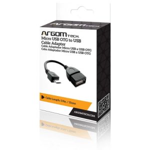 Adaptador ArgomTech Micro USB macho a USB 2.0 hembra OTG de 15 cm. Estuche