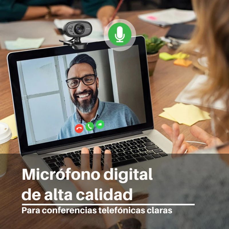 Webcam CAM20 HD 720P con micrófono integrado y clip universal para laptops y monitores.