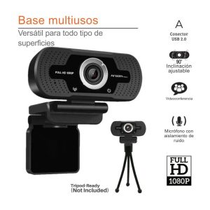 Webcam CAM40 Full HD 1080P con micrófono integrado, lente gran angular y clip universal para laptops y monitores.