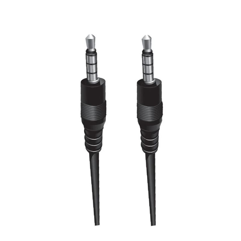 Cable auxiliar de audio 3.5mm macho a macho de 1 metro, ideal para conectar smartphones, laptops o sistemas de sonido.