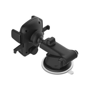 Soporte para celular ArgomTech con brazo telescópico, sistema One Touch, base adhesiva y cabezal giratorio 360°, ideal para usar en el auto.