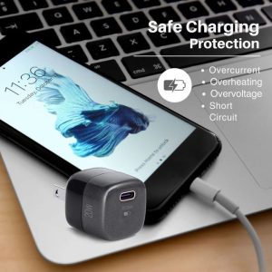Cargador VOLTA P2 Nano Pro de 20W con puerto USB-C PD, diseño compacto, color negro y certificación ETL para carga rápida y segura.