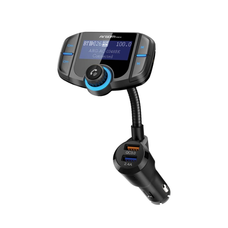 Kit manos libres para auto ArgomTech Spectro T4 con Bluetooth 5.0, doble puerto USB de carga rápida y pantalla LCD.