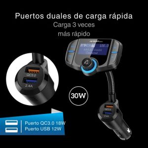 Kit manos libres para auto ArgomTech Spectro T4 con Bluetooth 5.0, doble puerto USB de carga rápida y pantalla LCD.