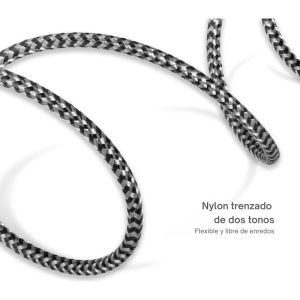 Cable USB Tipo-C a Lightning de 6ft/1.8m con carga rápida de 18W, diseño trenzado de nylon bicolor y conectores metálicos reforzados.