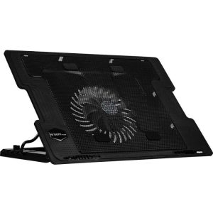 Base enfriadora ajustable para laptop con ventilador grande, luz LED azul y puertos USB, compatible hasta 17 pulgadas