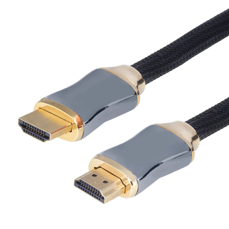 Cable HDMI a HDMI trenzado de 10ft con conectores dorados, soporte 4K UHD, 3D y Ethernet, ideal para TV, consolas y dispositivos multimedia.