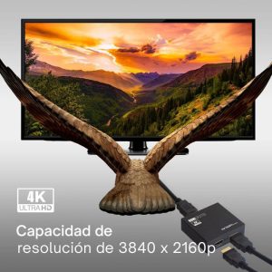 Divisor HDMI de 2 canales ArgomTech modelo ARG-AV-5110 para duplicar señal en dos pantallas con resolución 4K.