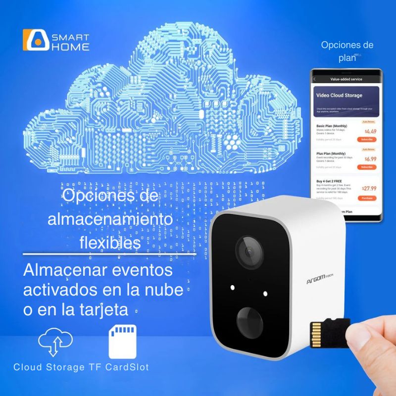 Cámara de seguridad WiFi Convoy 90 Full HD con batería recargable, visión nocturna y control por app para uso interior o exterior.