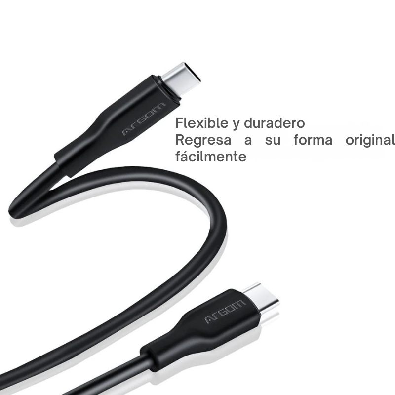 Cable Tipo-C a Tipo-C de silicona ultra flexible, 65W, con diseño libre de enredos y compatible con notebooks, tablets y smartphones.
