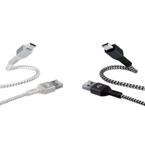 Cable Tipo-C a USB 2.0 de 1.8m (6ft) con diseño trenzado de nylon y conectores metálicos, ideal para carga rápida y transferencia de datos.