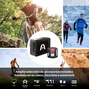 Cámara de acción Epic 85 4K con doble pantalla, control remoto, carcasa resistente e ideal para deportes extremos o aventuras bajo el agua.