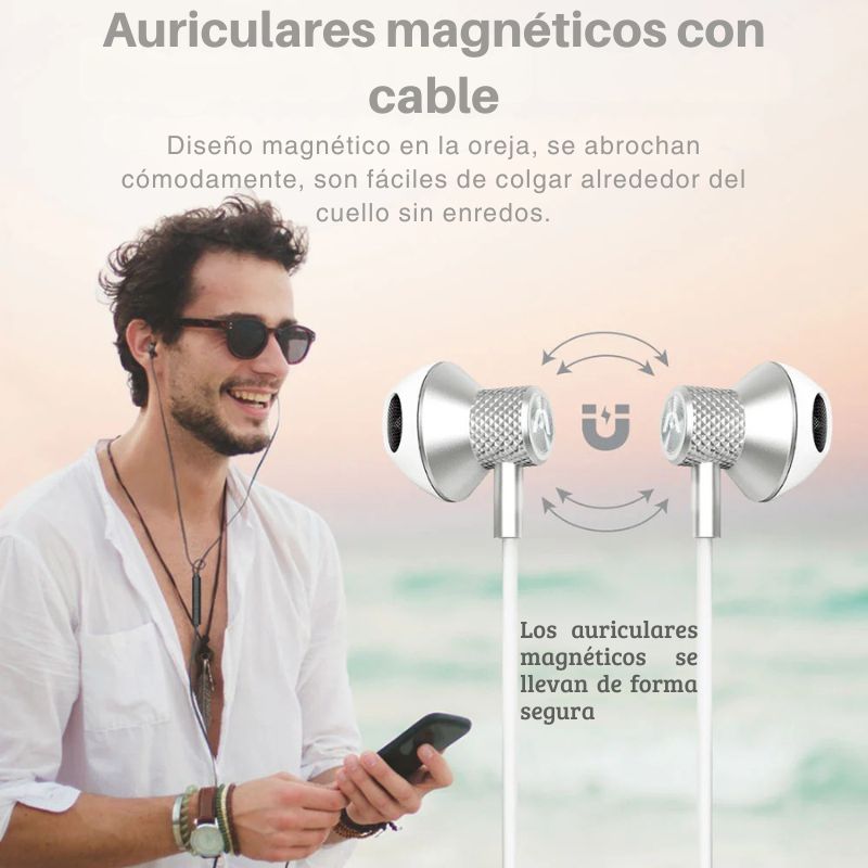 Audífonos alámbricos ArgomTech Ultimate Sound Aura con conector USB-C, diseño metálico, auriculares magnéticos, micrófono y controles integrados.