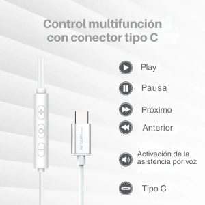 Audífonos alámbricos ArgomTech Ultimate Sound Aura con conector USB-C, diseño metálico, auriculares magnéticos, micrófono y controles integrados.