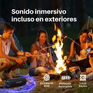 Bocina Radyon X32 con 20W RMS, luces LED multicolor, Bluetooth 5.3, TWS, batería de larga duración y resistencia IPX5 para exteriores