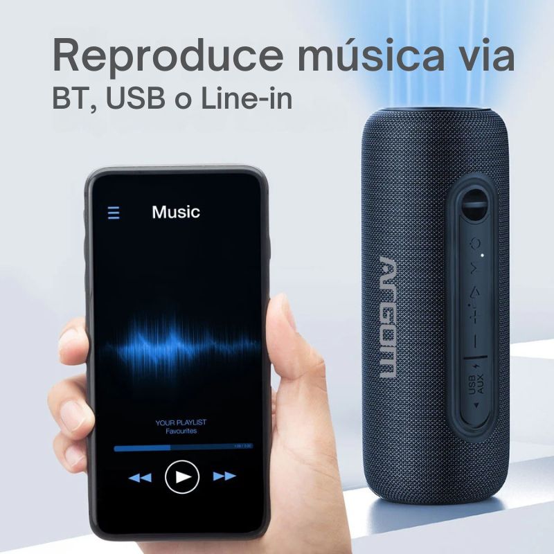 Bocina Radyon X32 con 20W RMS, luces LED multicolor, Bluetooth 5.3, TWS, batería de larga duración y resistencia IPX5 para exteriores