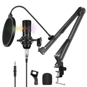 Micrófono condensador Puluz PU612B profesional de estudio con kit completo.