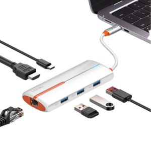 Estación de acoplamiento USB-C LDNIO DS-26H con puertos visibles y cable corto.