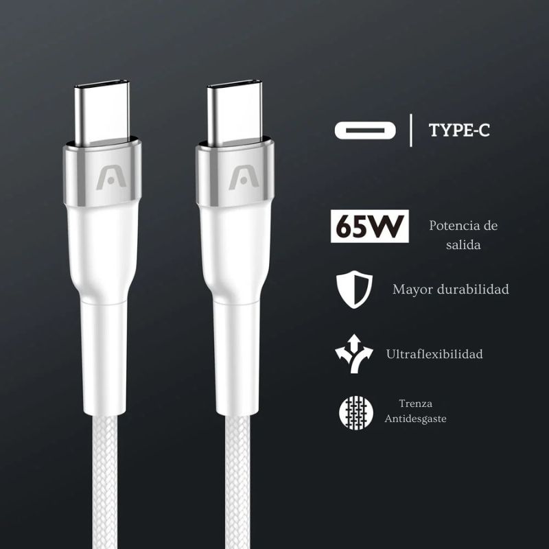 Cargador VOLTA P40 de ArgomTech con tecnología GaN, 38W de salida, dos puertos (USB-C y USB-A) y cable USB-C a USB-C de 1.8m incluido.