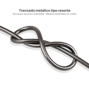 Cable Micro USB metálico trenzado de 1 metro Dura Spring, ideal para carga rápida y sincronización, con conectores reforzados de acero.