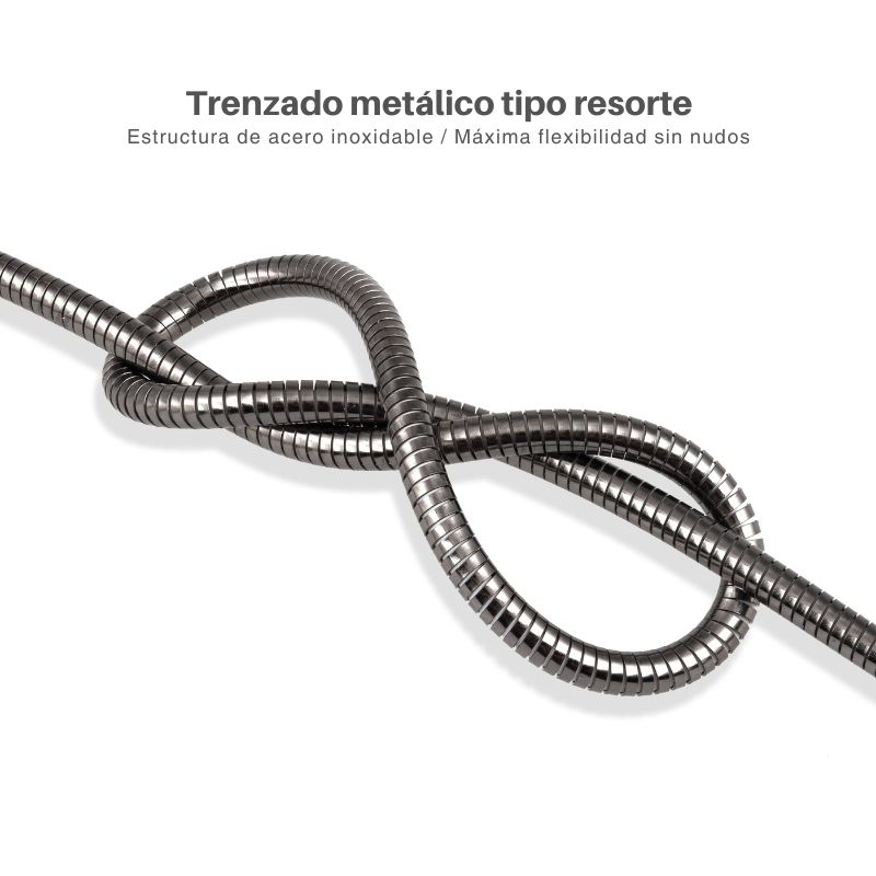 Cable Micro USB metálico trenzado de 1 metro Dura Spring, ideal para carga rápida y sincronización, con conectores reforzados de acero.