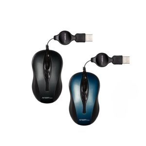 Mouse óptico retráctil con cable USB de ArgomTech, modelo ARG-MS-0008BK, compacto y ergonómico.
