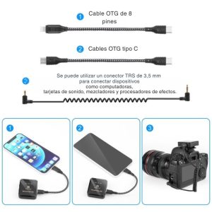 Micrófono inalámbrico PULUZ 2 TX + 1 RX con clip portátil y batería recargable