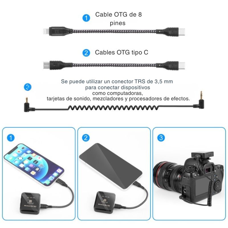Micrófono inalámbrico PULUZ 2 TX + 1 RX con clip portátil y batería recargable