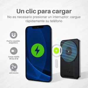 Cargador portátil de gran capacidad para smartphones y tablets.
