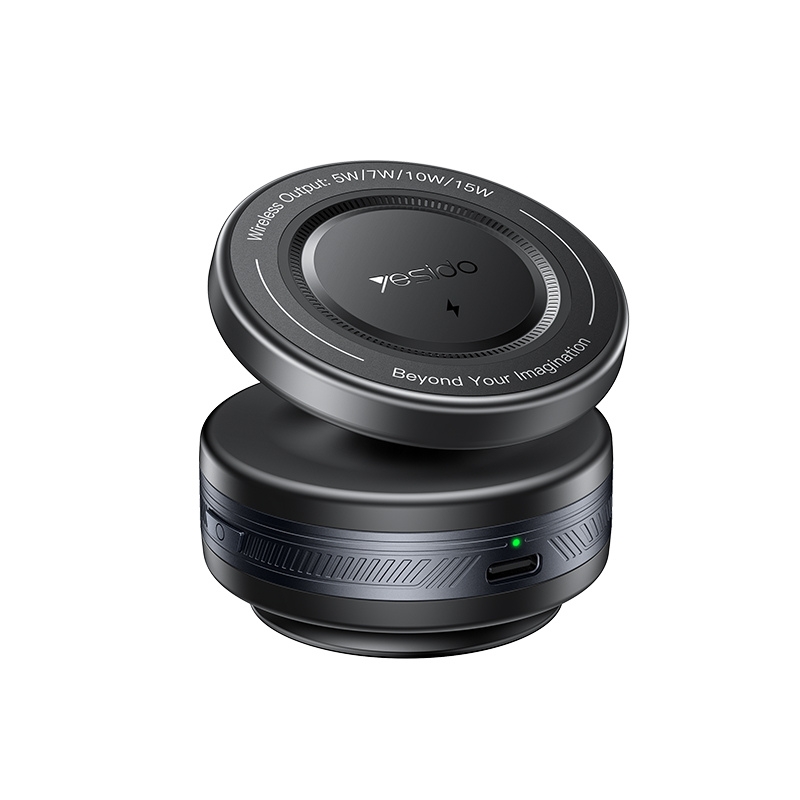 Soporte de auto Yesido C310 con ventosa eléctrica y carga MagSafe 15W montado en parabrisas.