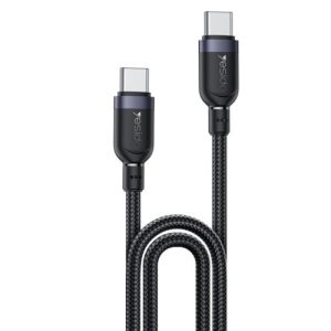 Cable Yesido CA192 USB-C a USB-C trenzado negro de 2 metros con conectores de aluminio.