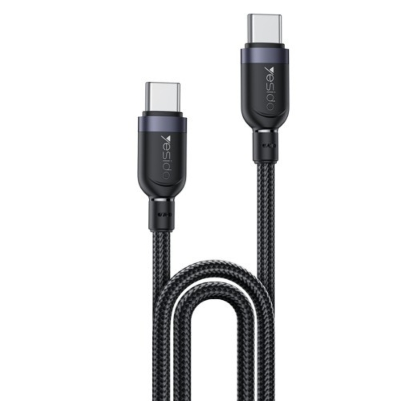 Cable Yesido CA192 USB-C a USB-C trenzado negro de 2 metros con conectores de aluminio.