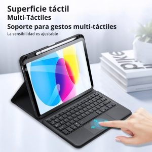 Funda DUX DUCIS TK Series para iPad 10ª generación 10.9 con teclado Bluetooth desmontable, panel táctil integrado y diseño tipo cuero color negro.